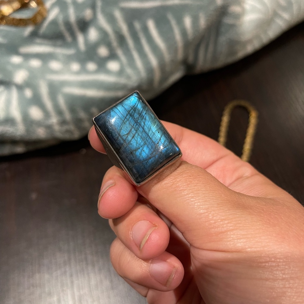 Sterling Silver Labradorite Ring - Size 8